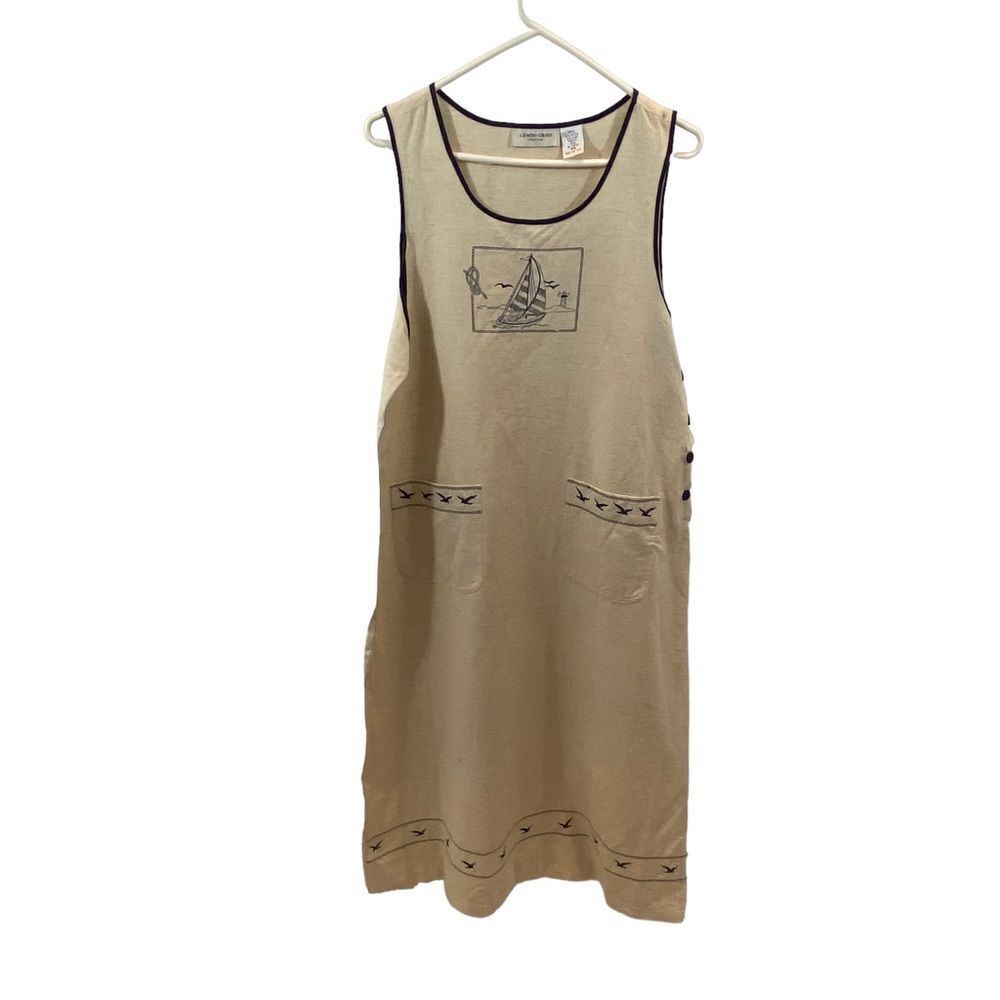 Lemon Grass Linen Blend Nautical Themed Bib‎ Dress Size Medium Petite